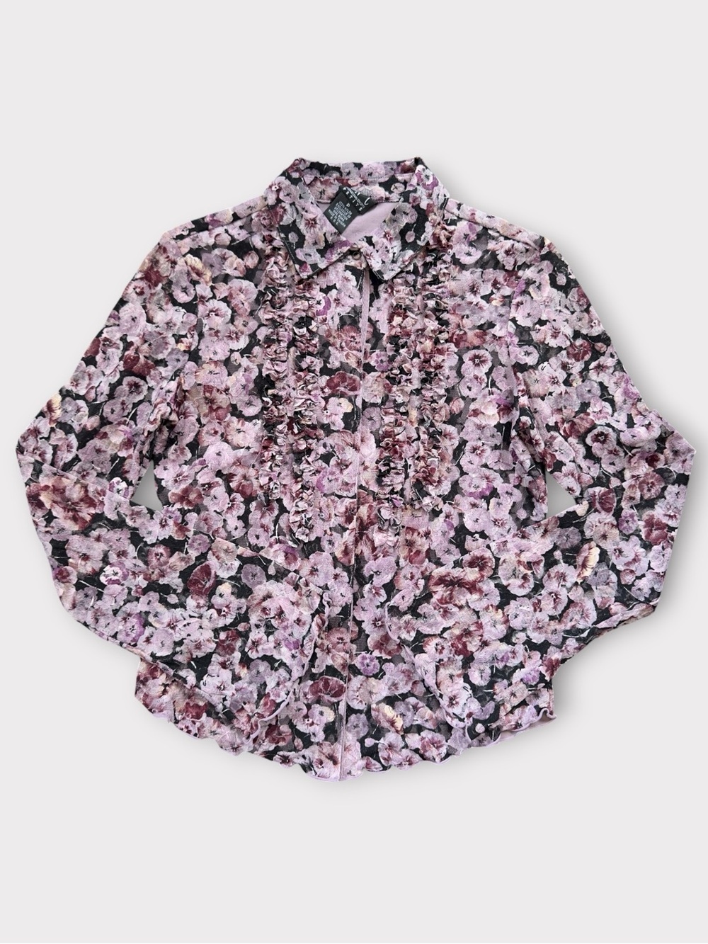 INC International Concepts Pink Floral Ruffle Button-Front Blouse